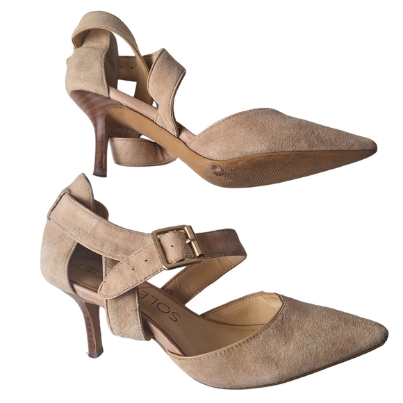 Sole Society Size 6.5B Tamra Beige Pointy Toe Suede Pump Shoes Heels - Picture 3 of 16
